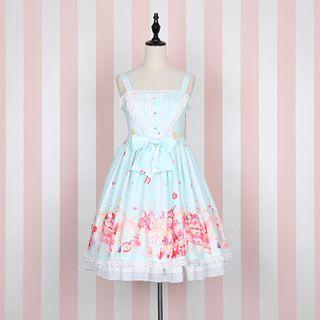Printed Strappy A-line Dress / Bow Hair Band
