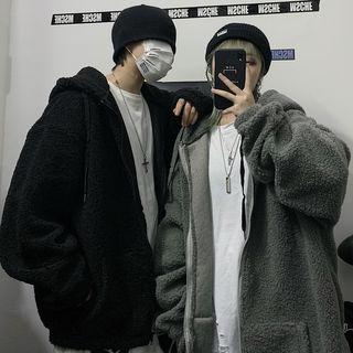 Couple Matching Faux-shearling Hooded Zip Jacket