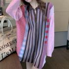Patchwork Patterned Knit Shirt Pink - One Size