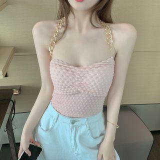 Chain Strap Halter Camisole Top Pink - One Size
