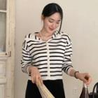 Sailor-collar Stripe Cardigan