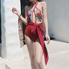 Halter Embroidered Swimsuit