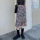 High-waist Printed Slit Midi Skirt