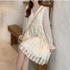 Lace Panel Fringed Trim Long-sleeve Shift Dress