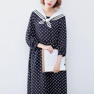 Sailor Collar Polka Dot Midi Dress