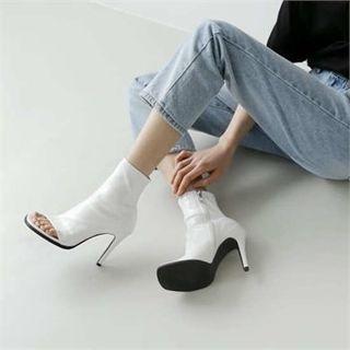 Open-toe Patent High-heel Ankle Boots