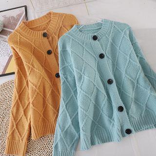 Round-neck Argyle Knit Long-sleeve Jacket