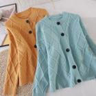Round-neck Argyle Knit Long-sleeve Jacket
