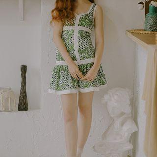 Sleeveless V-neck Pattern Print Chiffon Dress