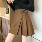 Belted Pleated A-line Mini Skirt