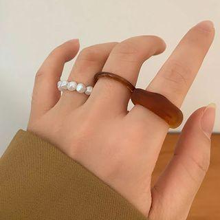 Set Of 3: Faux Pearl / Resin Ring (various Designs)