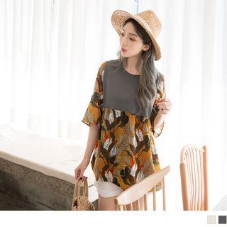 3/4 Sleeve Print Panel Top