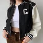 Loose-fit Cropped Baseball Jacket Black - One Size