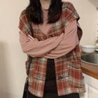 Plaid Vest / Long-sleeve Plain Top