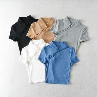 Short-sleeve Mock-neck Plain Crop Top