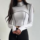 Mock-neck Overlock-stitched Crop Top