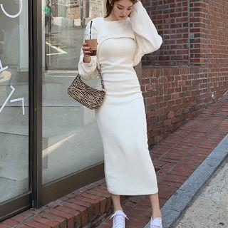 Set: Cropped Sweatshirt + Sleeveless Midi Sheath Dress