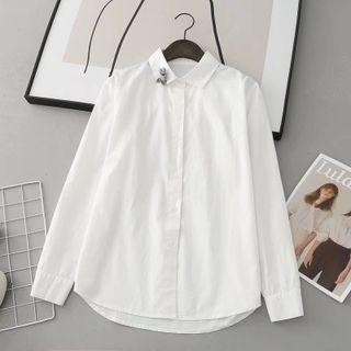 Long-sleeve Rabbit Brooch Shirt White - One Size