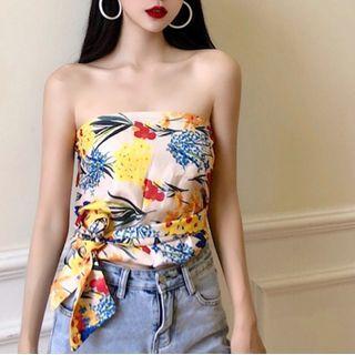 Tie-waist Floral Print Tube Top