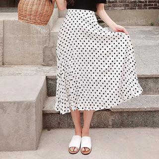 Polka-dot Crinkled Long Skirt