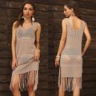 Cut-out Fringed Hem Overall Dress