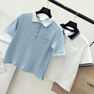 Color-block Cropped Short Sleeve Polo Shirt