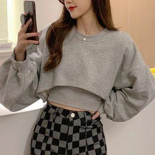 Set : Cropped Round-neck Sweatshirt + Tank Top