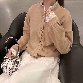 Mock Two-piece Lace Trim Cardigan