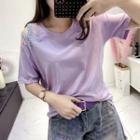 Short-sleeve Sequined Cold-shoulder T-shirt