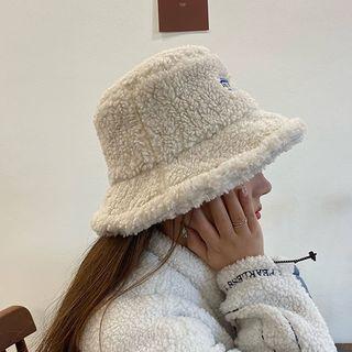 Lettering Applique Shearling Bucket Hat
