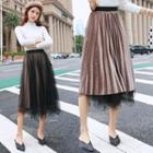 Reversible Midi A-line Pleated Velvet Skirt