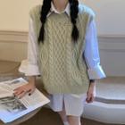 Cable Knit Sweater Vest / Striped Shirt