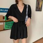 Elbow-sleeve Notch Lapel Romper