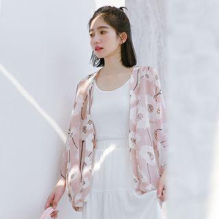 3/4-sleeve Open-front Chiffon Jacket