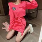 Cropped Sweatshirt / Ruffled Mini Pencil Skirt