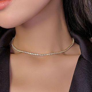 Rhinestone Alloy Choker Xl1627 - Gold & White - One Size