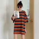 Elbow-sleeve Striped T-shirt Stripes - Multicolor - One Size