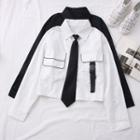 Reflective Buckled-accent Crop Shirt With Tie