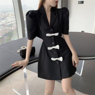 Elbow-sleeve Ribbon Mini A-line Blazer Dress