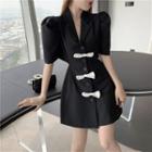 Elbow-sleeve Ribbon Mini A-line Blazer Dress
