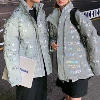 Reflective Lettering Padded Zipped Jacket