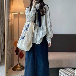 Striped Shirt / Shawl / Denim Skirt
