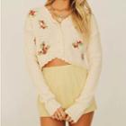 Flower Embroidered Cropped Cardigan Red Embroidered - Beige - One Size
