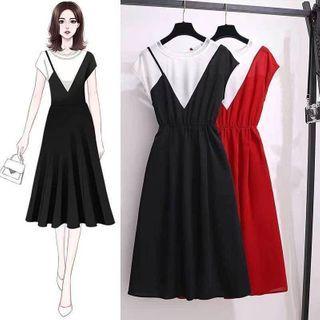 Cap-sleeve Paneled Midi A-line Dress