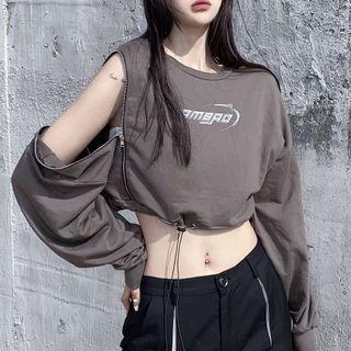 Long Sleeve Zipper Cut-out Crop Sweatshirt
