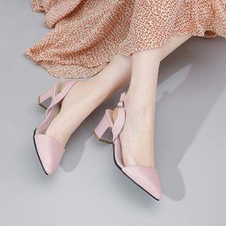 Faux Leather Clean Panel Block Heel Sandals
