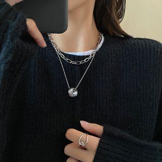Hoop Layered Necklace Silver - One Size