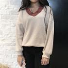 Color Panel V-neck Sweater