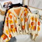 Printed Knit Camisole Top / V-neck Cardigan