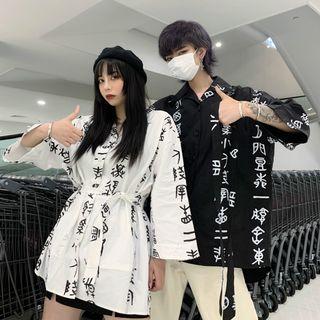 3/4-sleeve Chinese Character Shirt